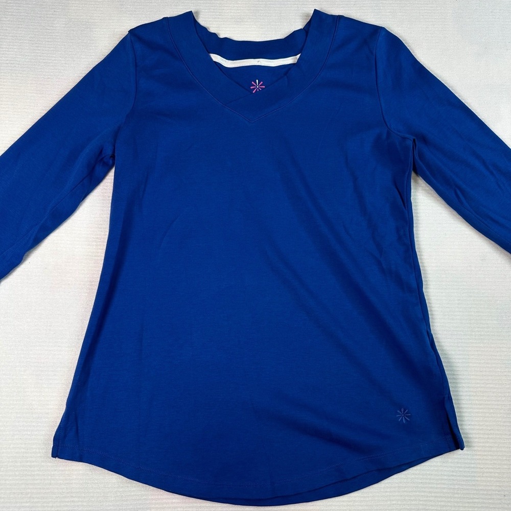 Isaac Mizrahi Live Essentials V Neck Long Sleeve Tunic Top Blue XS Cotton Blend